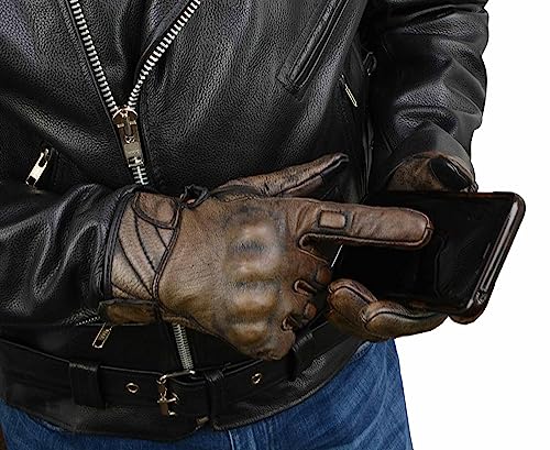 Milwaukee Leather MG7514 Men's Brown Leather with Gel Palm Motorcycle Gloves W/Protective Knuckle