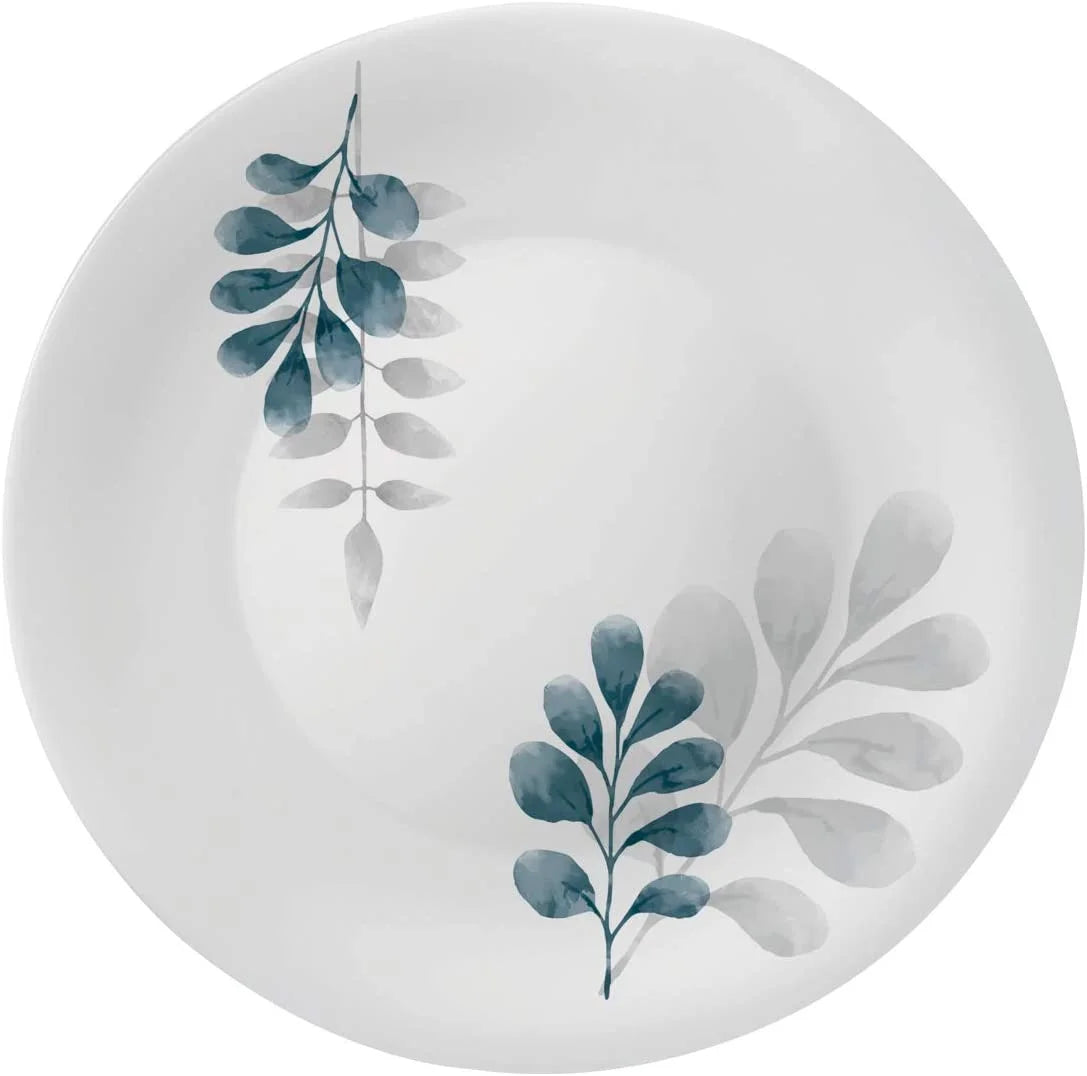 Bormioli Rocco White Moon Botanica Blue, Set Of 6, 10.75" Dinner Plates, Tempered Opal Glass Dishes, Dishwasher & Microwave Safe, Made In Spain.