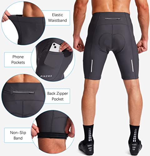 Bikewa Men's Bike Shorts 3D Padded Cycling Road Biking Mountain Riding Biker Bicycle UPF 50+ Cycle Shorts Zipper Pockets