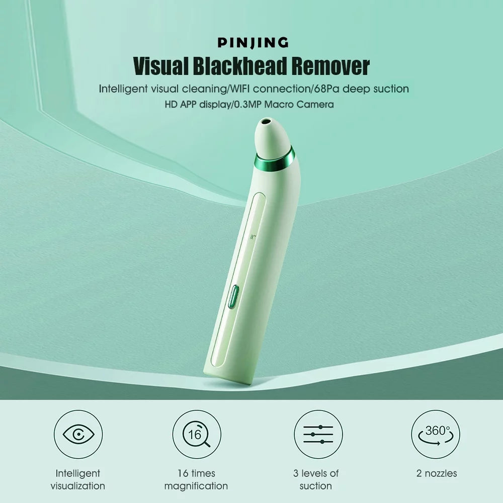 Ametoys Pinjing Blackhead Remover Pore with 0.3MP Macro Camera/HD APP Display/2 Suction Probes/3 Modes Electric Blackhead Extractor Tool Pimple Extractor Facial Skin Care Beauty Tool