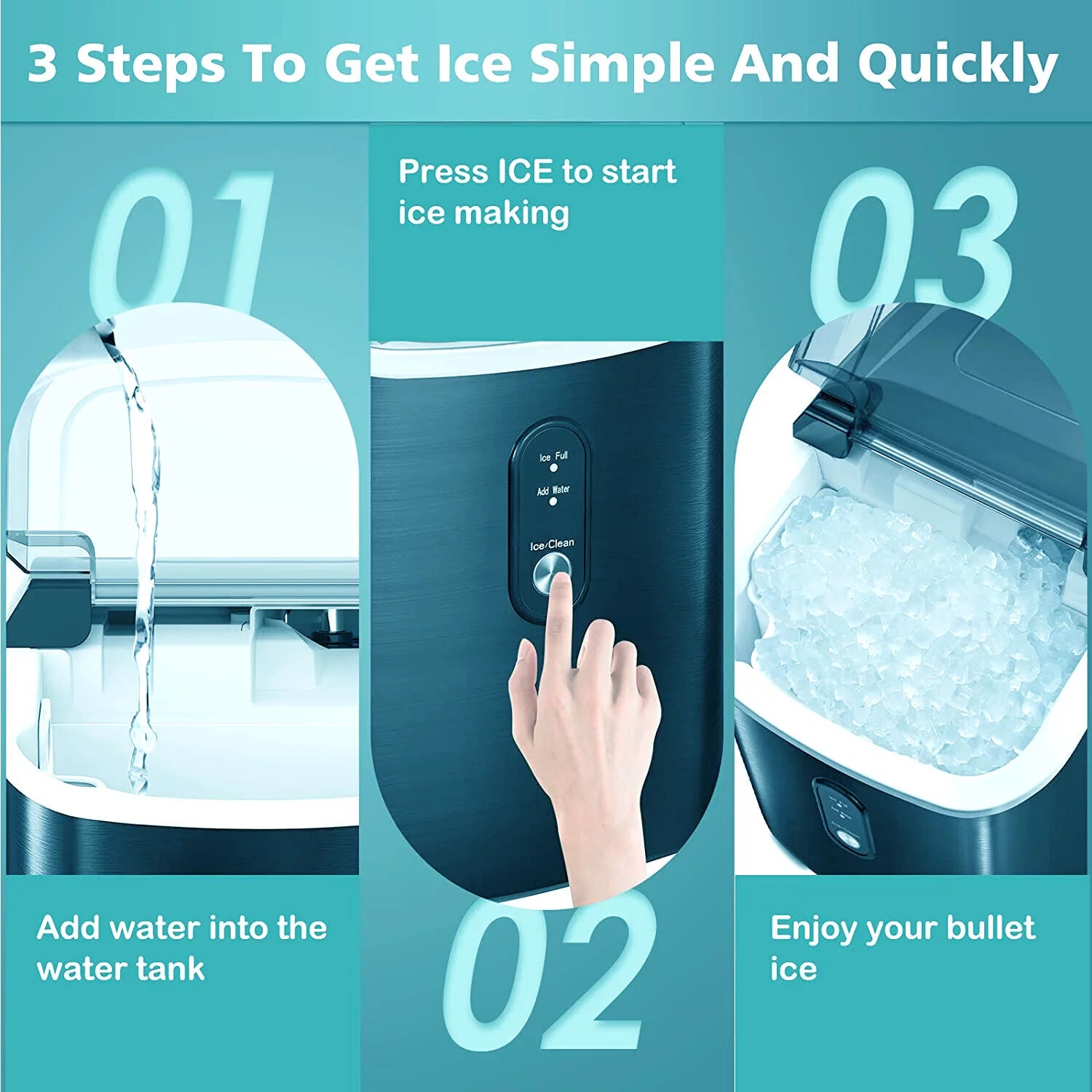 FOOING Nugget Ice Maker Countertop, Portable Ice Maker Machine with Self-Cleaning Function, 33lbs/24H Chewable Ice, Sonic Ice Maker (Black)