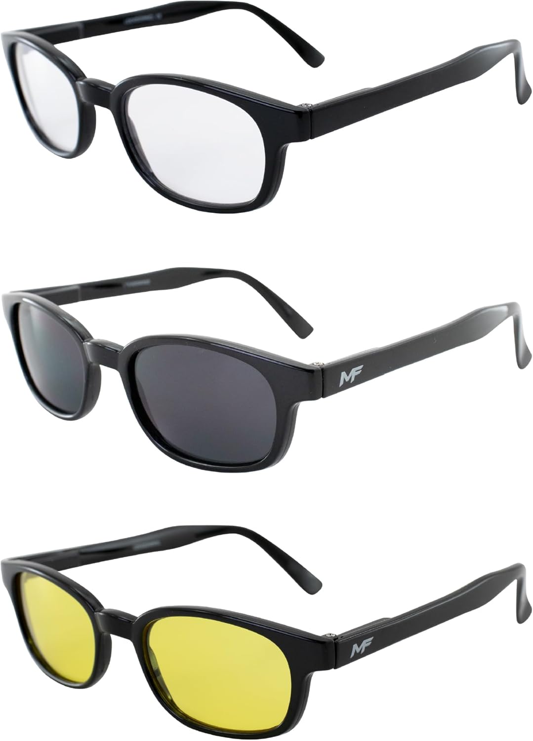 3 Pairs MotoFrames Lockdown Motorcycle Riding Glasses w/Black Frames Clear Smoke Yellow Lenses