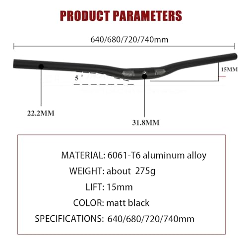 BINTING Mountain Bike Handlebar Aluminum Alloy Mountain Bike Handlebars 31.8mm Bars Bicycle Parts Universal Fits Bikes for Downhill Cycling Racing Ergonomic 15mm Rise
