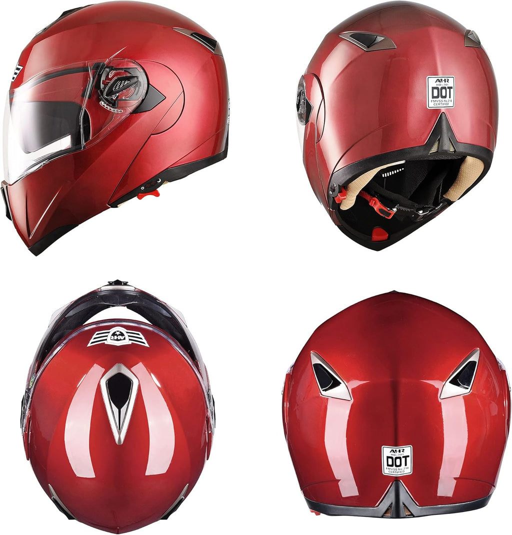 AHR Run-M Full Face Bluetooth Motorcycle Helmet Flip Up Modular Helmet Dual Visors DOT Approved, M-XL