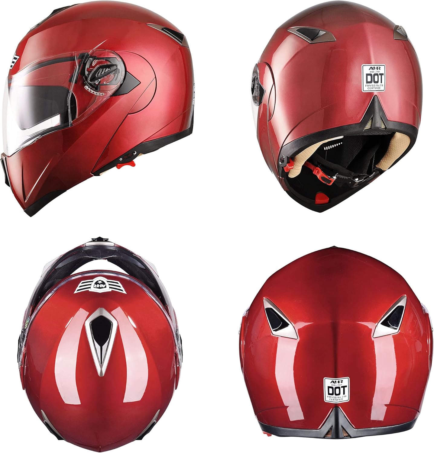 AHR Run-M Full Face Bluetooth Motorcycle Helmet Flip Up Modular Helmet Dual Visors DOT Approved, M-XL