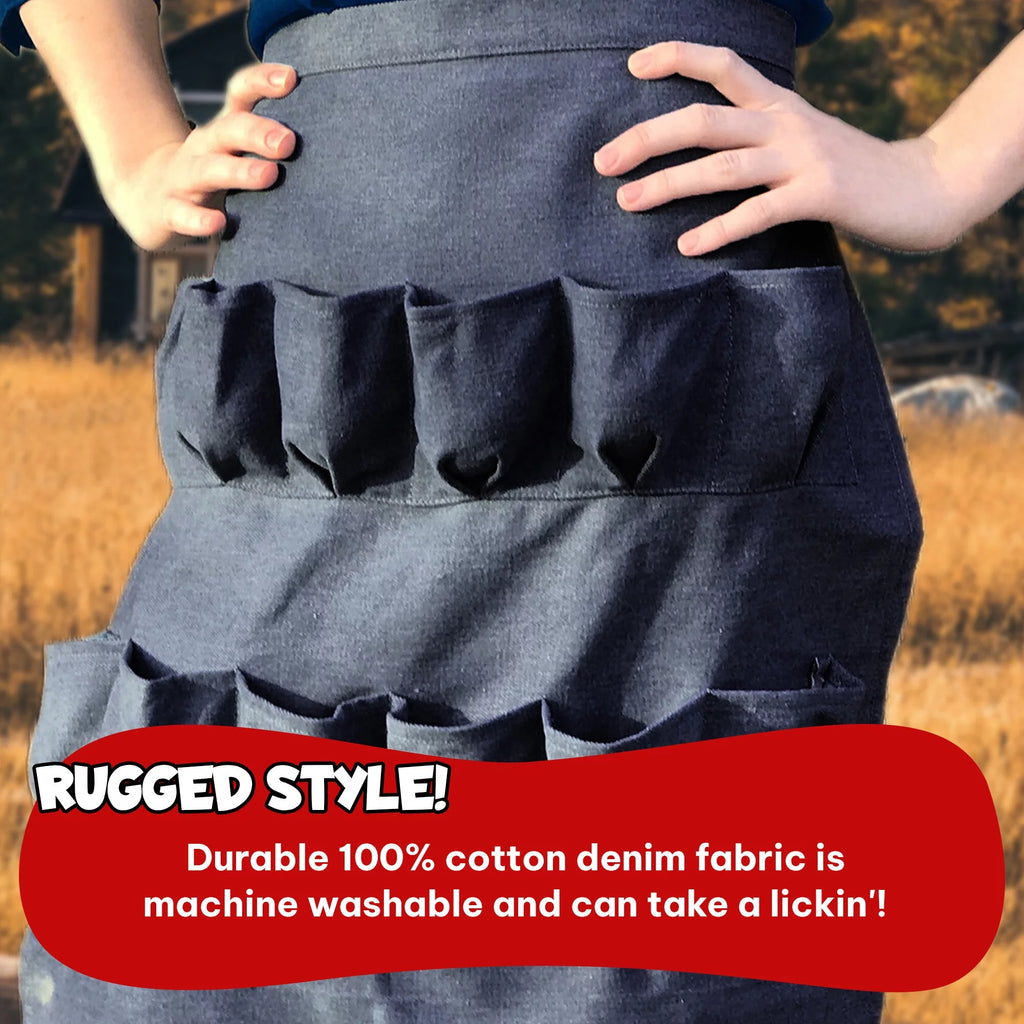 Backyard Barnyard 12 Pocket Soft Durable Denim Egg Gathering Apron FREE BURLAP GIFT BAG INCLUDED!  Collecting Chicken Duck Quail Poultry Eggs
