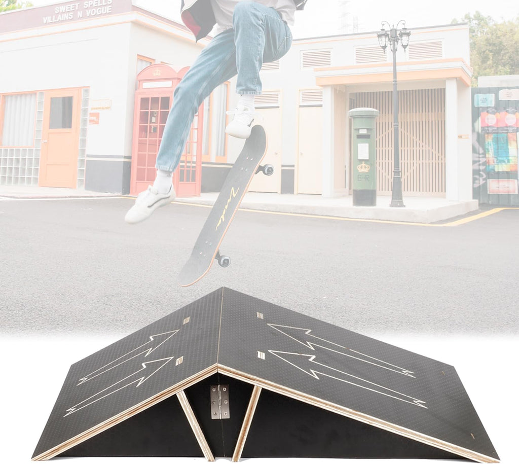 Skateboard Ramp Bike Ramp Double Sided Scooter ramp Skate ramp RC ramp with Carry Rope for Kids Boys Girls Adults Jumping Foldable Jump and Trick Ramp Launch Ramps Skateboard Accessory Black