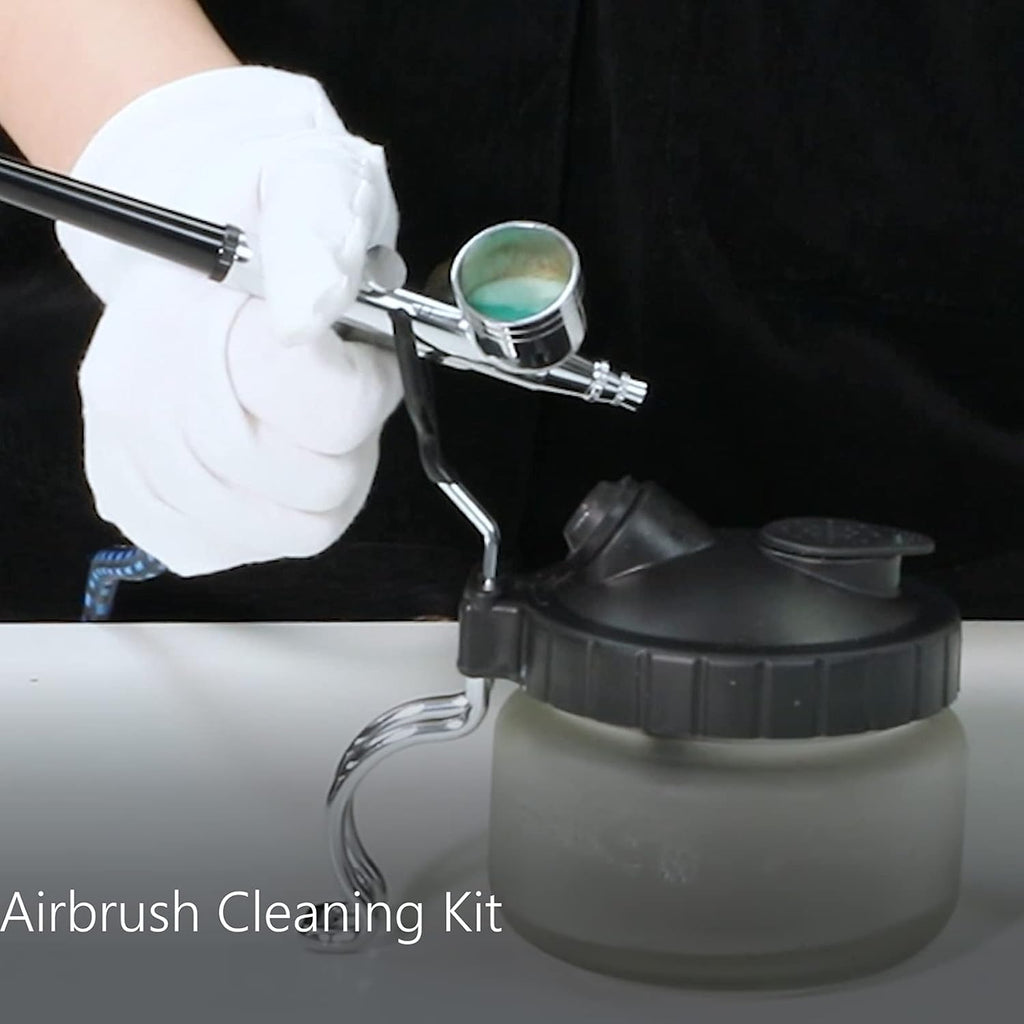 SAGUD Airbrush Cleaning Pot Strong Glass Jar Bottles Kit with Airbrush Holder Station