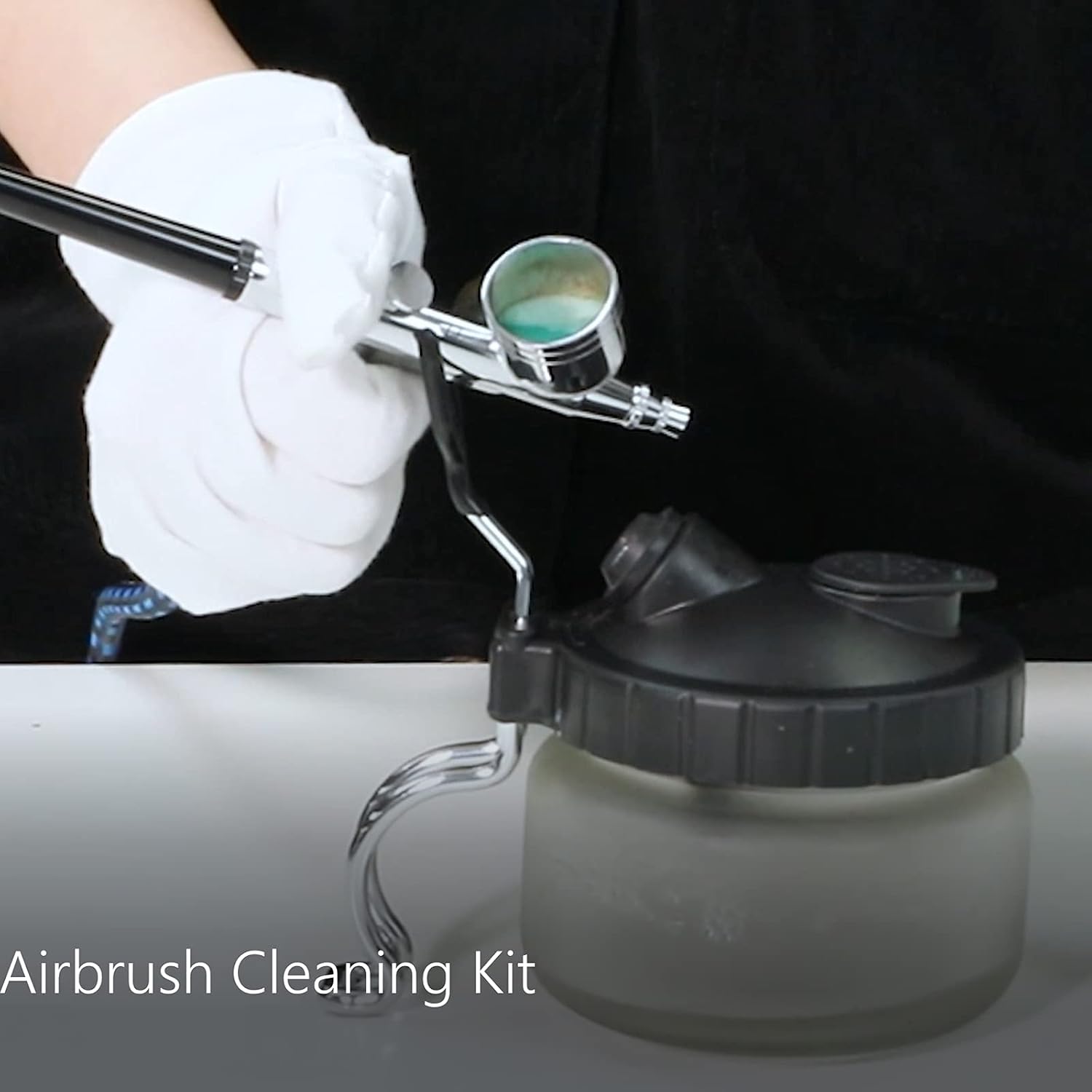 SAGUD Airbrush Cleaning Pot Strong Glass Jar Bottles Kit with Airbrush Holder Station