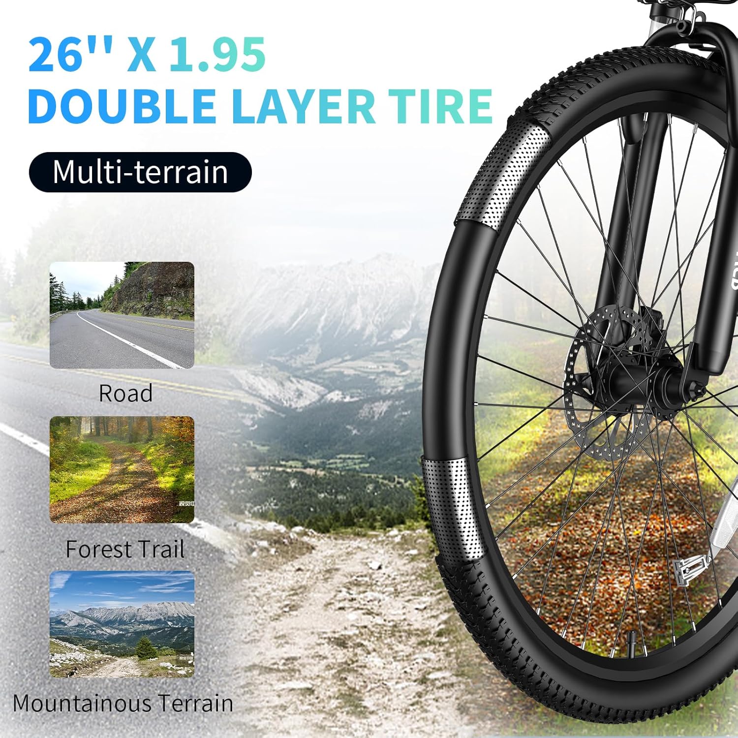DEEPOWER S26 Electric Bike for Adult 500W Ebike 26" Mountain Electric Bicycle 48V 12.8Ah Battery 25-45Miles 25MPH Electric Bicycles 21-Speed Front Fork Suspension