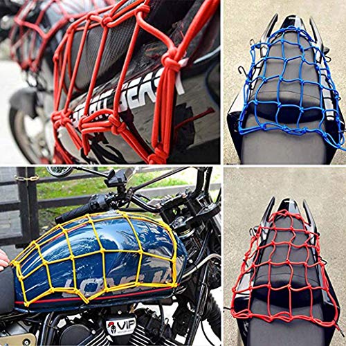 2 Pcs Motorcycle Cargo Net 15 inch Heavy-Duty Elastic Storage Luggage Cargo Net 5 x 5 Mesh Holder 6 Adjustable Hooks for Bike Backet Cover