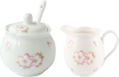 Ceramic Tableware Milk pots Ceramic Cream and Sugar Pot Creamer Jug Sugar Jar Coffee Serving Set Cream Pitcher-Pink-Milk Jug & Sugar Bowl Jars (Color : Bianco, Size : Milk Jug)