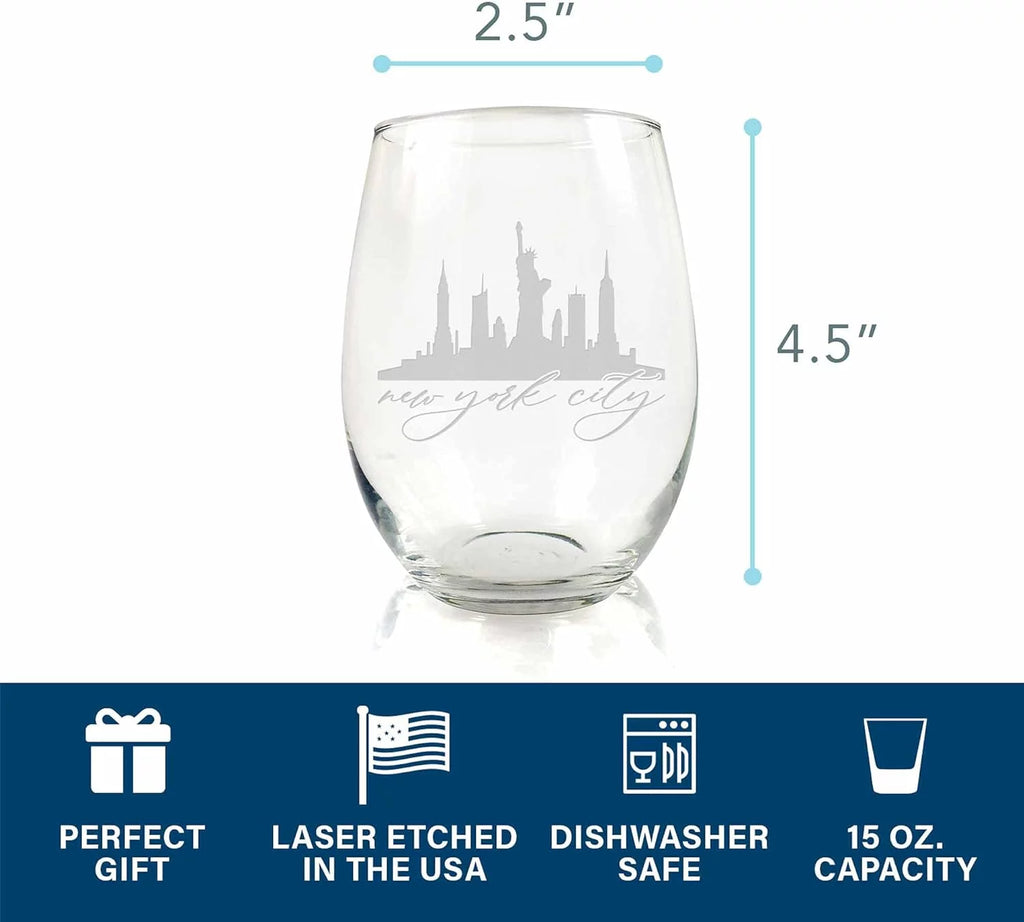 New York City Skyline Stemless Wine Glass - New York City Gift, Nyc Gift, I Love New York Gift, New York City Wine Glass, Nyc Wine Glass