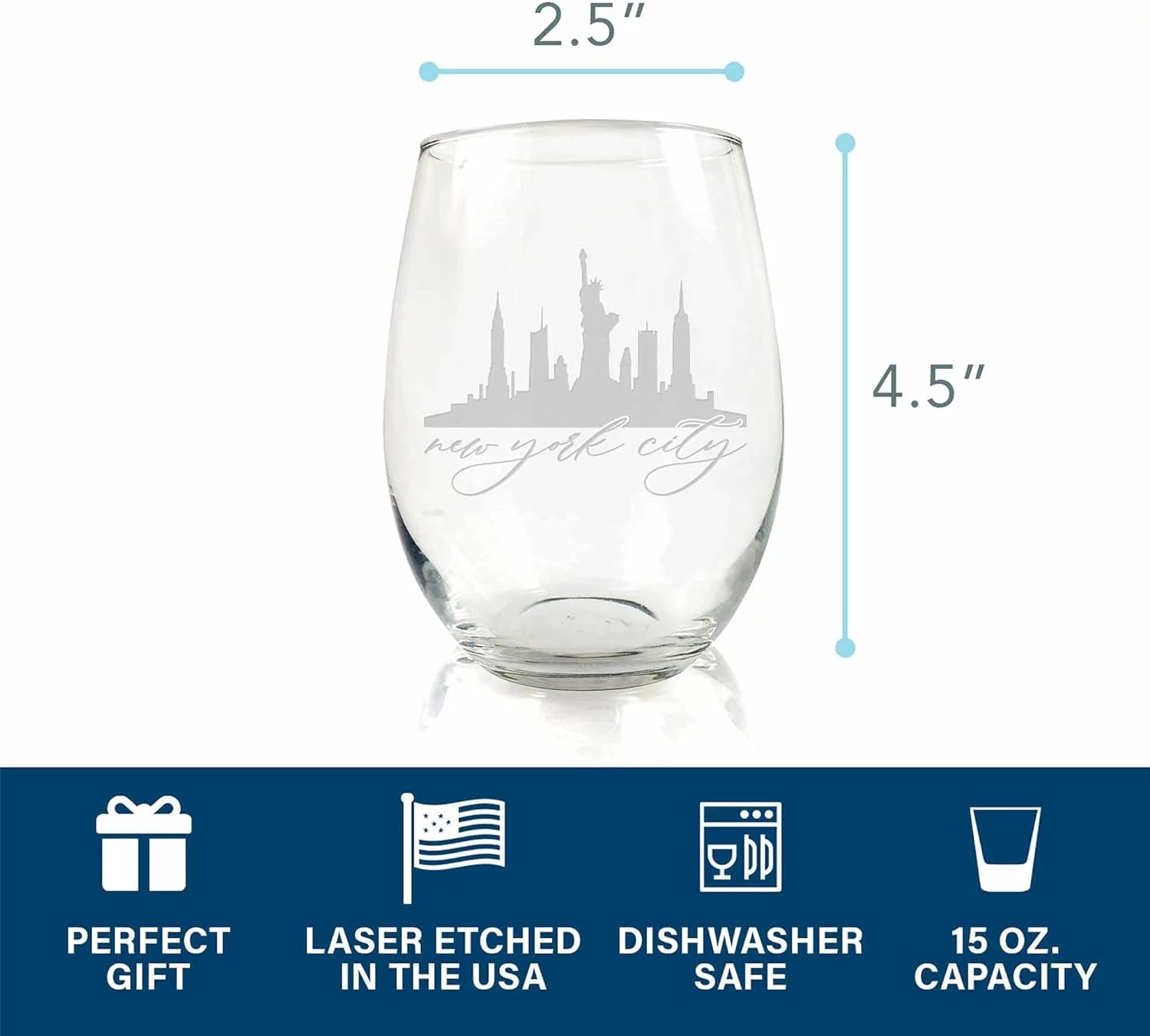 New York City Skyline Stemless Wine Glass - New York City Gift, Nyc Gift, I Love New York Gift, New York City Wine Glass, Nyc Wine Glass
