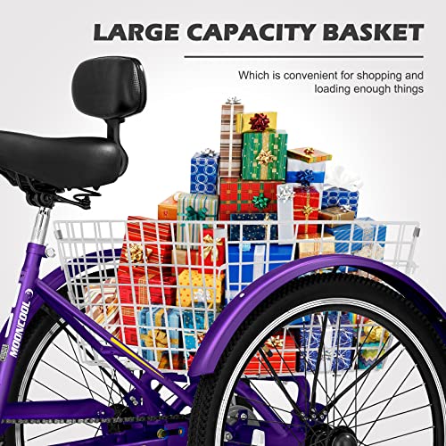ABORON Adults Tricycles, 20/24/26IN Trike Bike with Parking Brake Handle, 7 Speed Rear Derailleur, Double-Wall Wheel Rims, for Shopping Picnics Exercise Outdoor Sports Men Women