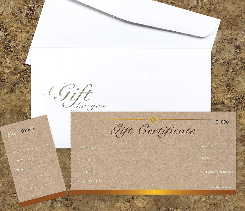 Blank Gift Certificates Cards With Envelopes 25Set - Image With Stub-Gift Coupons,Vouchers For Small Business