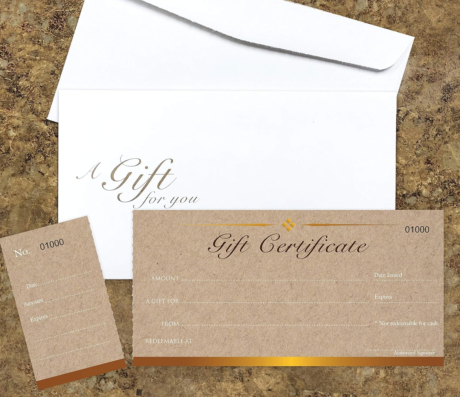 Blank Gift Certificates Cards With Envelopes 25Set - Image With Stub-Gift Coupons,Vouchers For Small Business