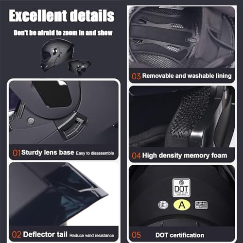 Bluetooth Modular Dual Visor Motorcycle Helmet FMVSS-218 DOT Approved Full Face Motocross Motorbike Helmet Adults Men Women Summer Lightweight Cool Helmet for Racing Mountain Go-Kart