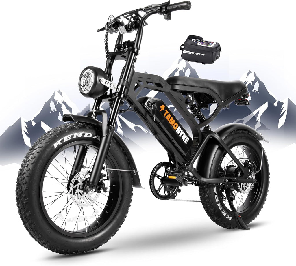 V20 3.0 Electric Bike Powerful 1000W Motor, 20'' Fat Tire Ebikes, 48V 15.6AH Battery, 28MPH Speed, Double Suspension & Disc Brakes