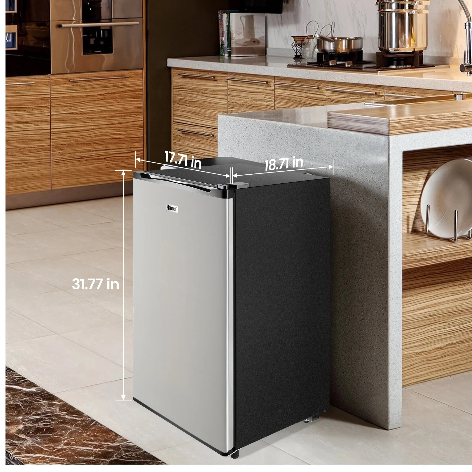 WANAI 3.2 Cu ft Single Door Mini Fridge, Silvery