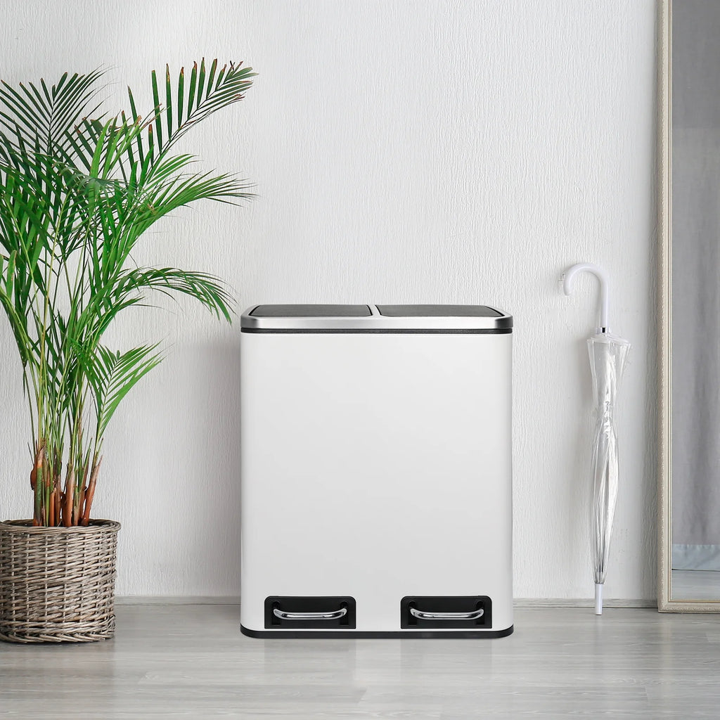 LAZY BUDDY Dual Trash Can, 8 Gallon Stainless Steel Step Garbage Can, Classified Recycle Garbage Bin for Kitchen, Living Room