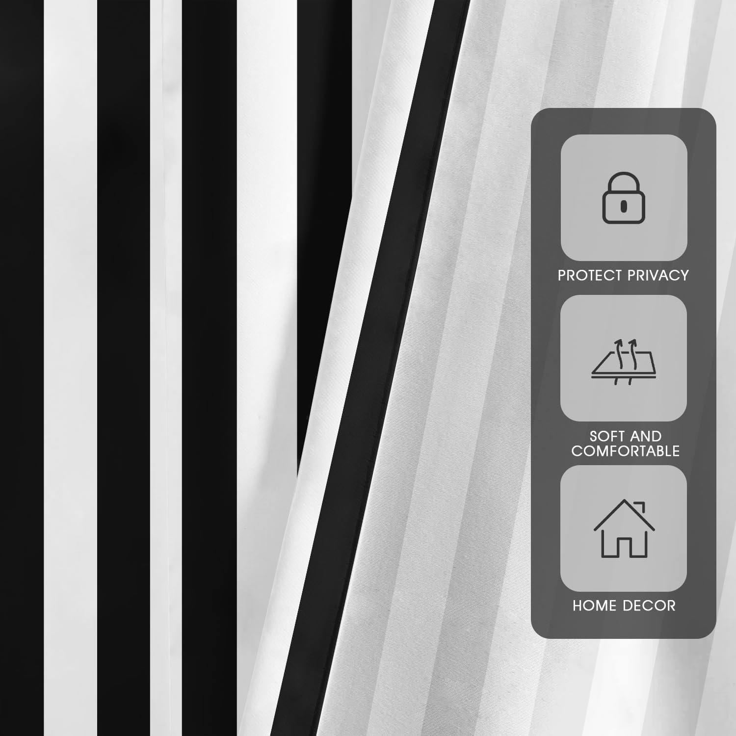 Black and White Kitchen Curtains Striped Simple Trendy Neutral Art Boys Men Teen Small Short 27.5" W x 39" L Window Treatment Tiers for Bedroom Living Room Bathroom 2 Panels Rod Pocket Drapes