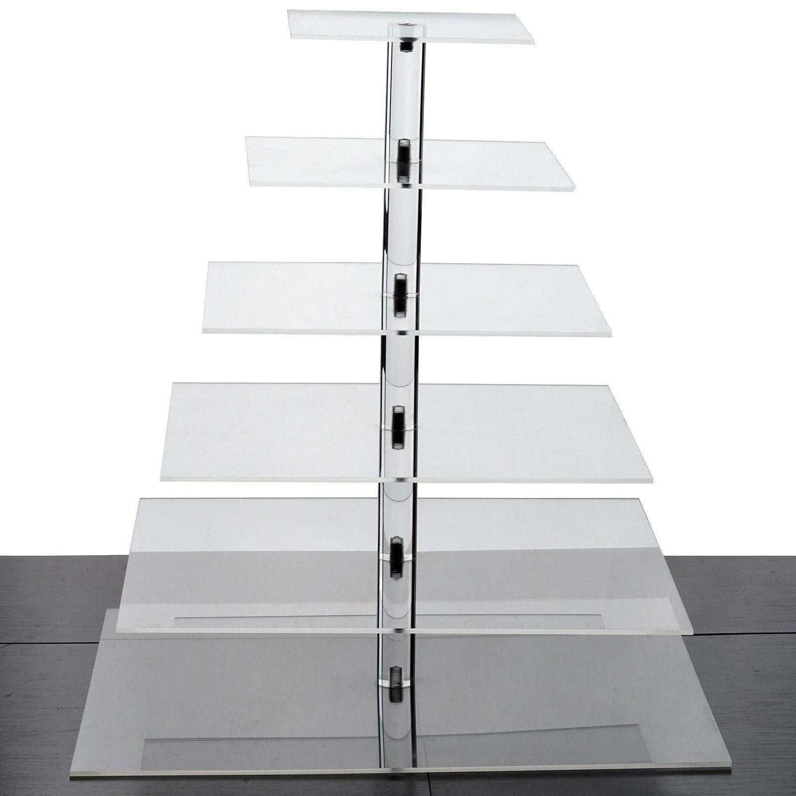 Efavormart 6 Tier Square HEAVY DUTY Acrylic Crystal Glass Clear Cupcake Dessert Decorating Stand For Wedding Birthday Party Dessert