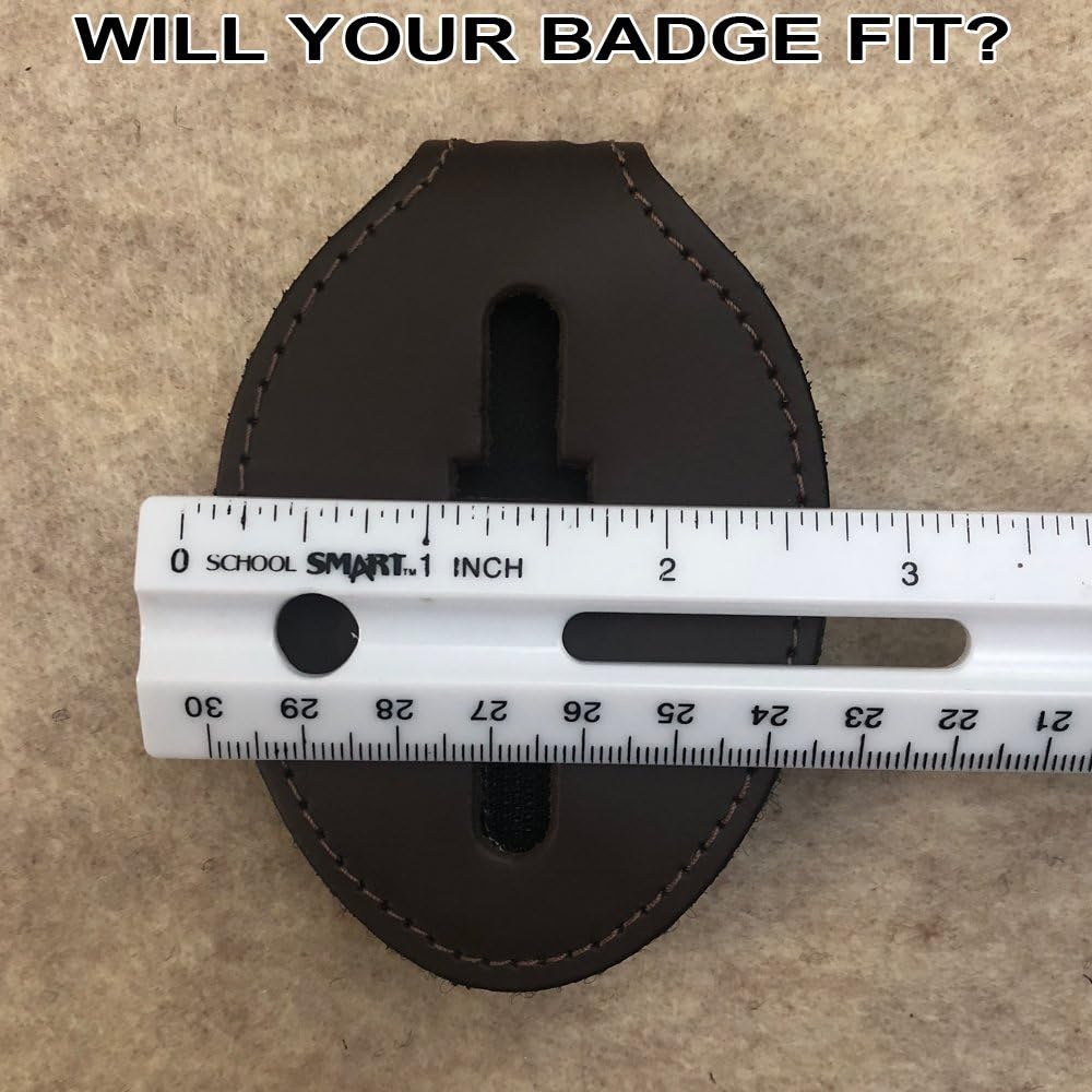 Oval Police Badge Holder Belt Clip - Also Use Around The Neck - Dark Brown - Perfect Fit USA