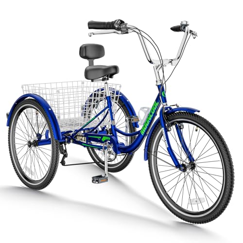 Adult Tricycle 7 Speed 3 Wheel Bike Adult Trikes, Three-Wheeled Bicycles Cruise Trike with Basket for Seniors, Women, Men for Recreation Shopping