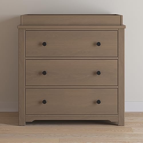 Child Craft Harmony 3 Drawer Dresser with Removable Changing Table Topper for Nursery or Bedroom, Plenty of Storage, Anti-Tip Kit Included to Prevent Tipping, Non-Toxic, Baby Safe Finish (Cool Gray)