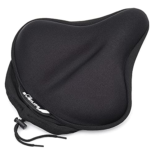 Thick & Wide Gel Bike Seat Cushion Cover Pad with Rainproof Cover - Comfortable Silicone Gel Memory Foam Bicycle Saddle Seat Cushion Cover Pad with UV Protection Waterproof Cover
