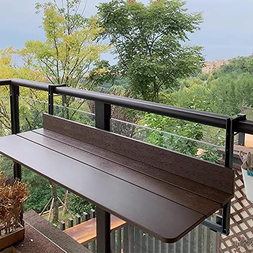 Balcony Desk,Balcony Bar Table For Railings,outdoor Bar Table,Adjustable Height Small Folding Space Saving Serving Desk Countertop Extension Fold Down For Patio,Garden ,Porch ( Color : Brown , Size :