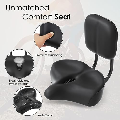 MOONCOOL Backrest Saddle Bike Seat with Backrest, 11.5" x 9.5" Bicycle Tricycle Saddle Seat with Back Support, Oversize Comfort Saddle with Back Rest