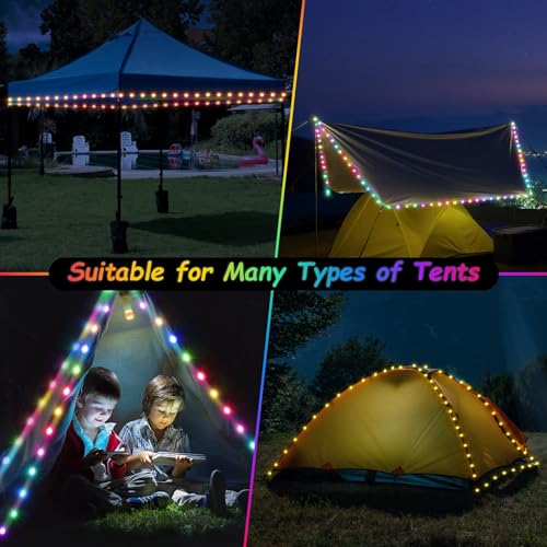 BRIGHTDECK LED Canopy String Lights,40ft Outdoor Battery Operated Rope Lights for 10'x10' Tents,8 Modes Pop Up Canopy Lights,Waterproof Camping Tent Light Accessories with Remote