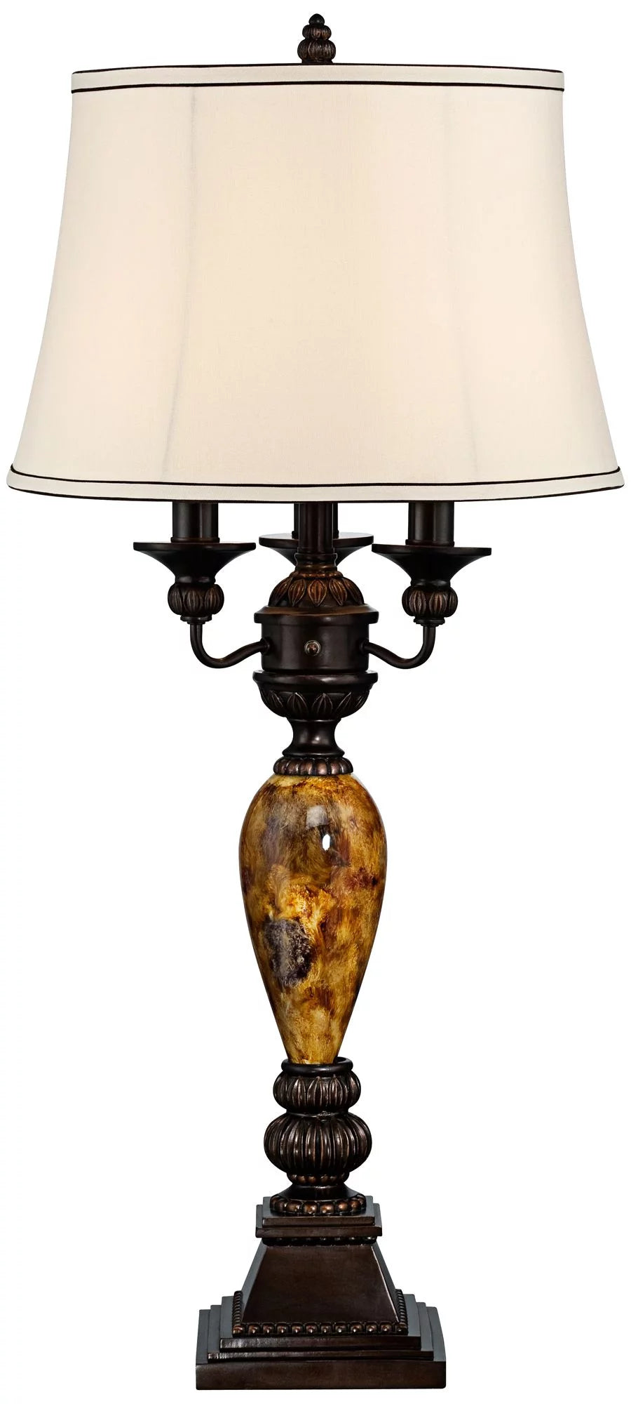 Kathy Ireland Traditional Table Lamp with White USB Dimmer Cord 37" Tall Bronze Golden Marbleized White Shade Living Room Bedroom