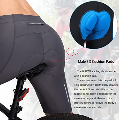 Bikewa Men's Bike Shorts 3D Padded Cycling Road Biking Mountain Riding Biker Bicycle UPF 50+ Cycle Shorts Zipper Pockets