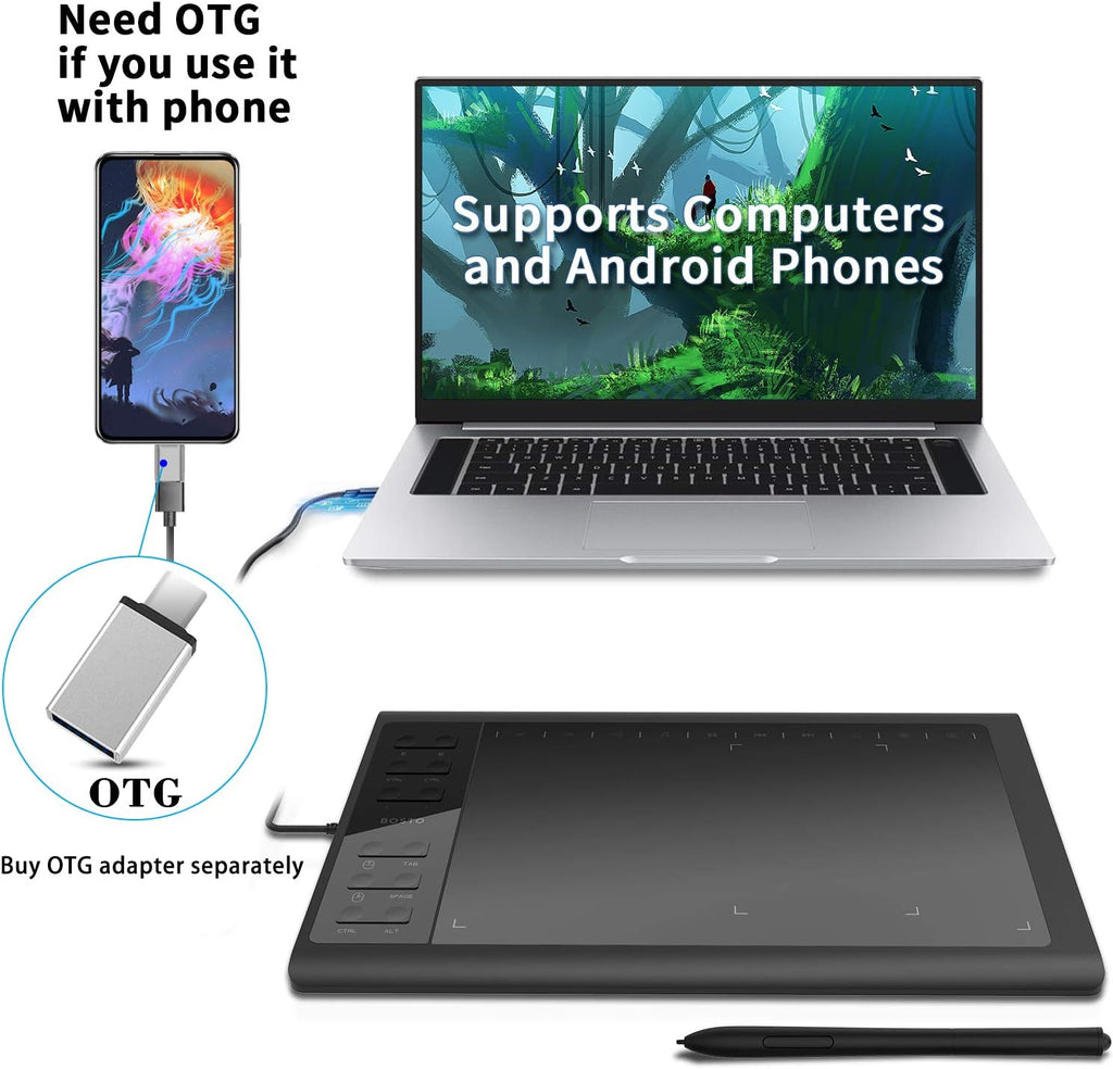 Drawing Tablet 10 X 6 Inches, Digital OSU Large Digital Graphic Tablet with Pressure Sensitive Stylus and Other Accessories Pack of 2