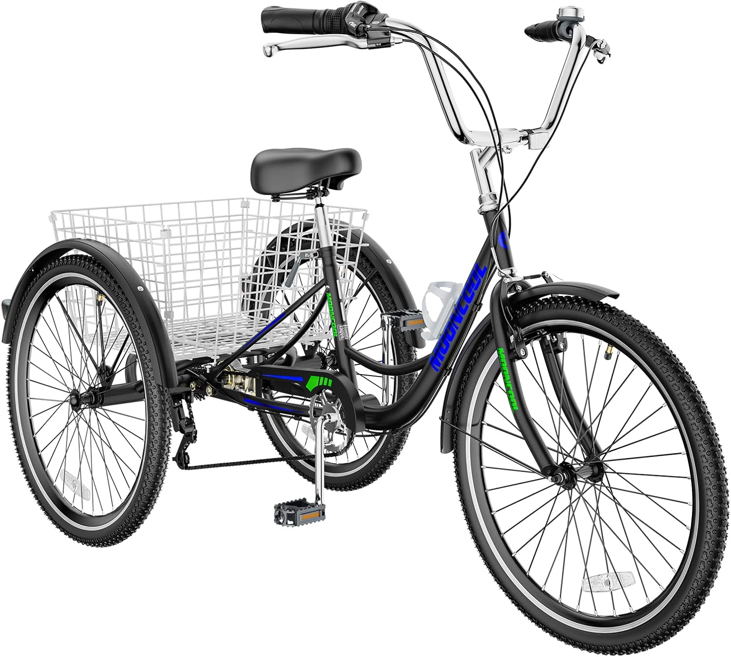 Adult Tricycle 7 Speed 3 Wheel Bike Adult Trikes, Three-Wheeled Bicycles Cruise Trike with Basket for Seniors, Women, Men for Recreation Shopping (26", Black with Blue)