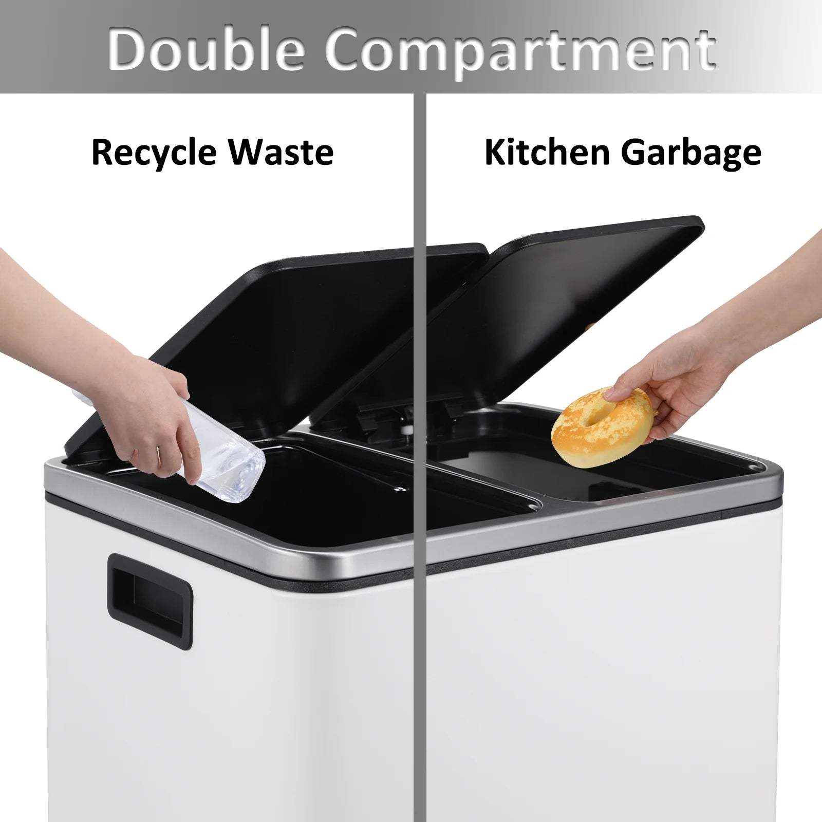 LAZY BUDDY Dual Trash Can, 8 Gallon Stainless Steel Step Garbage Can, Classified Recycle Garbage Bin for Kitchen, Living Room