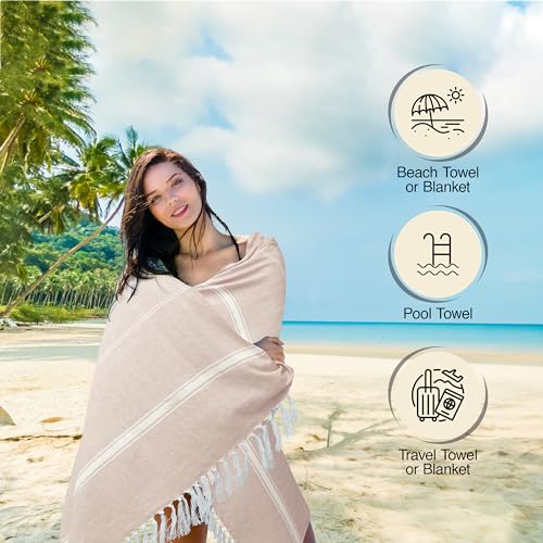 Turkish Beach Towel (40x71 Inches), Oversized 100% Cotton Sand Free Lightweight Absorbent Quick-Dry Beach Blanket, Extra Large Turkish Bath Towels (Pack of 2, Grey & Aqua Blue)
