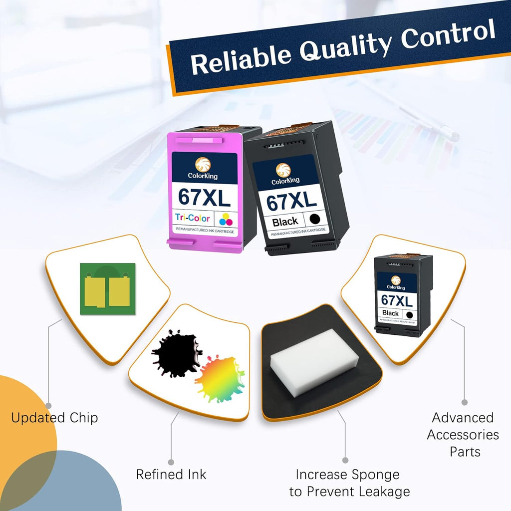 ColorKing Remanufactured Ink Cartridge Replacement for HP 67XL 67 XL for HP Envy 6055 6055e 6075 Deskjet 2755 2755e 2752 Deskjet Plus 4155 4155e 4158 Envy Pro 6455 6452 Printer (1 Black, 1 Tri-Color) Pack of 2