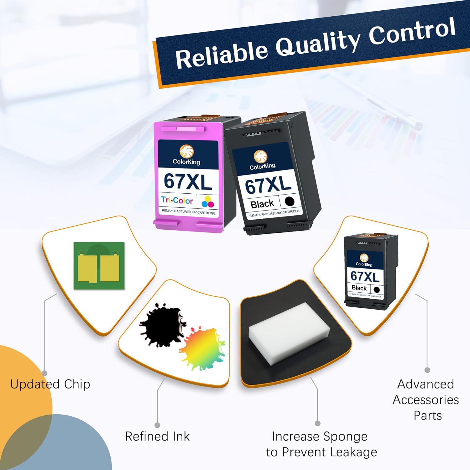 ColorKing Remanufactured Ink Cartridge Replacement for HP 67XL 67 XL for HP Envy 6055 6055e 6075 Deskjet 2755 2755e 2752 Deskjet Plus 4155 4155e 4158 Envy Pro 6455 6452 Printer (1 Black, 1 Tri-Color) Pack of 2