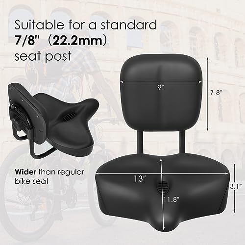 MOONCOOL Backrest Saddle Bike Seat with Backrest, 11.5" x 9.5" Bicycle Tricycle Saddle Seat with Back Support, Oversize Comfort Saddle with Back Rest