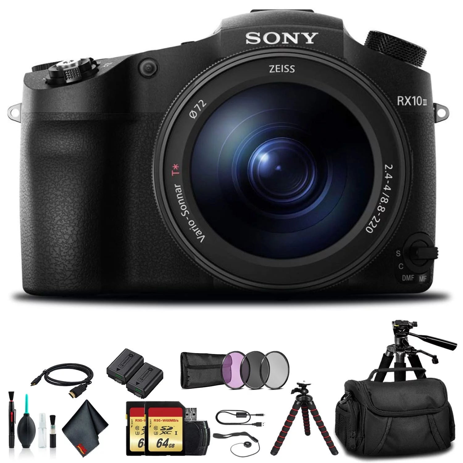 Sony Cyber-Shot DSC-RX10 IV Camera DSCRX10M4/B with Soft Bag, Tripod, Additional Battery, 64GB Memory Card, Card Reader,