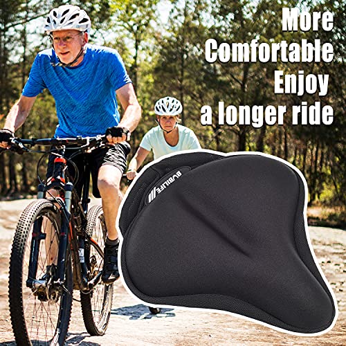 Thick & Wide Gel Bike Seat Cushion Cover Pad with Rainproof Cover - Comfortable Silicone Gel Memory Foam Bicycle Saddle Seat Cushion Cover Pad with UV Protection Waterproof Cover