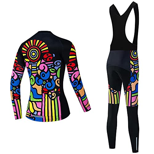 Women's Cycling Jersey Set Bike Shirt Long Sleeve Cycling Clothing Bicycle Bib Pants with 20D Gel Padded
