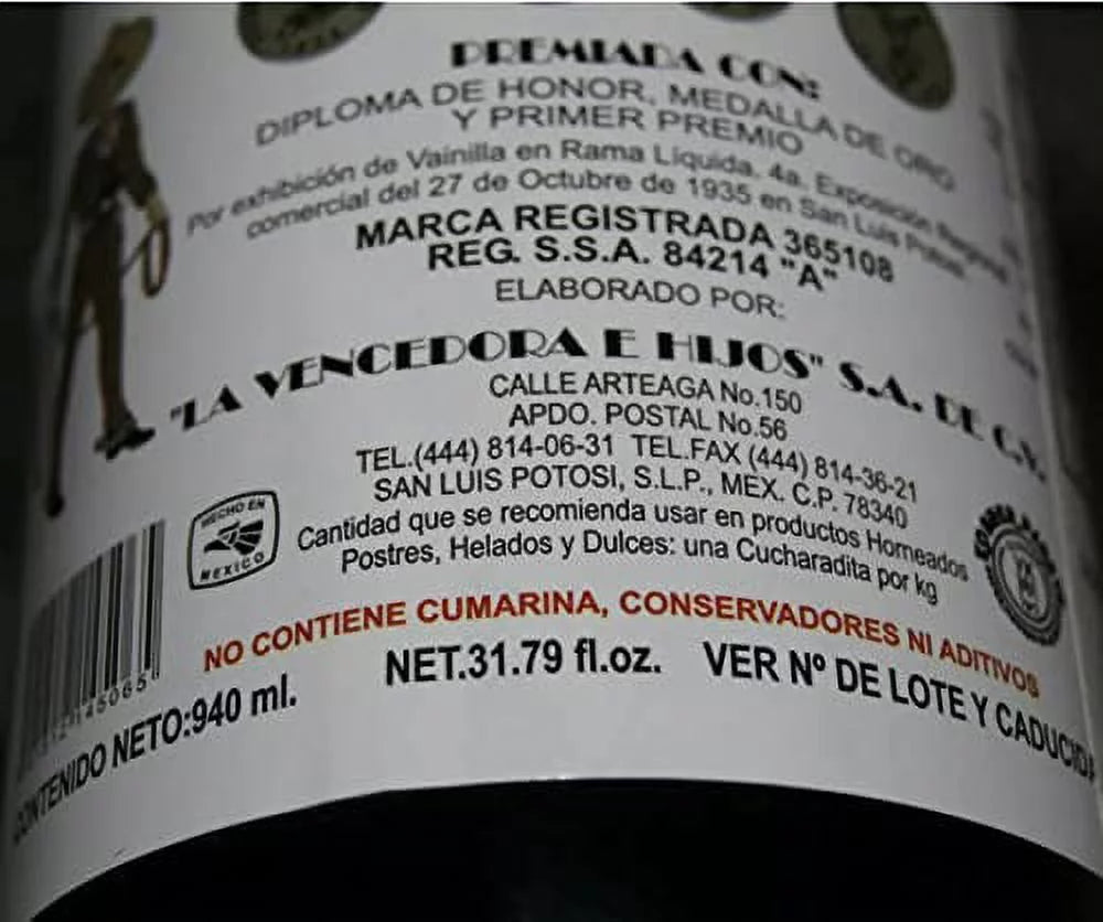 La Vencedora Pure Mexican Vanilla Extract 31oz Each 2 Glass Bottles Product From Mexico - PACK OF 2