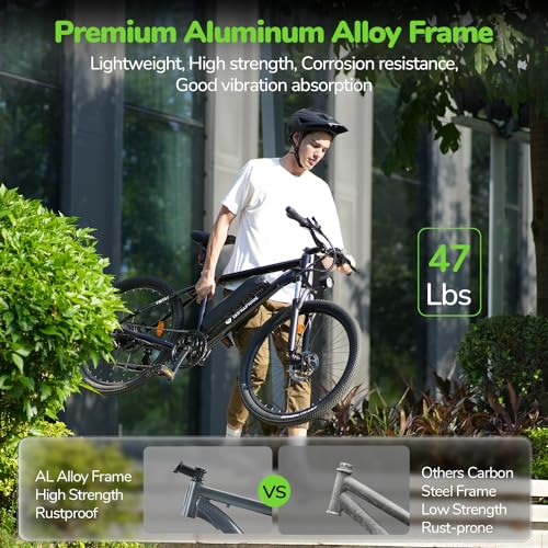 isinwheel M10 Electric Bike Adult 500W, 26" Commuting Electric Mountain Bike 20MPH Max Range 55+ Miles, Professional 35-Speed, Removable Battery, Front Fork Suspension Lightweight Electric Bicycle