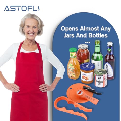 Astofli 5 Pack Bottle Opener Jar Opener For Weak Hands, Arthritic Hands, Seniors With 2 Pcs Silicone Rubber Jar Opener Gripper Pad, Easy Twist Jar Opener Tool Beer Bottle Cap Opener And Wine Key Set