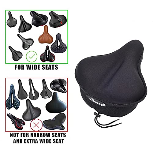 Thick & Wide Gel Bike Seat Cushion Cover Pad with Rainproof Cover - Comfortable Silicone Gel Memory Foam Bicycle Saddle Seat Cushion Cover Pad with UV Protection Waterproof Cover